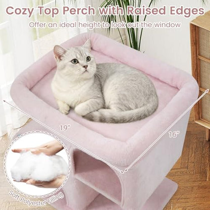 Tangkula Small Cat Tree for Indoor Cats, 25.5 Inch Cat Tower with Sisal Scratching Posts, 2 Large Cat Condos with Padded Top Perch, Modern Cat Climbing Furniture for Adult Cats & Kittens (Pink) - color: Pink