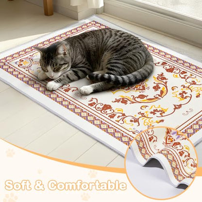 Washable Cat Litter Mat 48"x36" 2Pack with Non-Slip Bottom Waterproof Litter Box Mat Easy to Clean Litter Trapping Mat for Kitty - color: Brown&White, size: 48"x36"-2 Pack