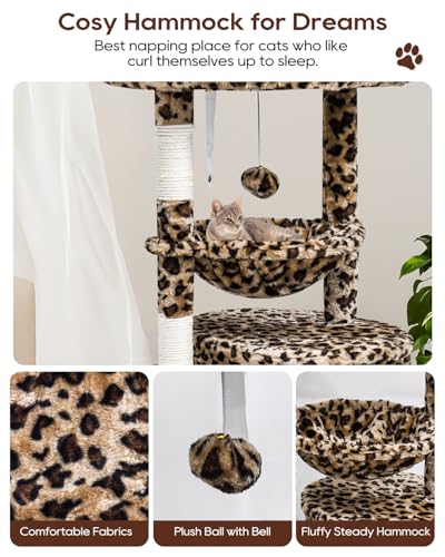 SYANDLVY Small Leopard Print Cat Tree for Indoor Cats, Cat Tower with Scratching Post, Modern Cat House with Padded Perch, Kittens Condo with Cradle, Cat Cave - color: Leopard Print