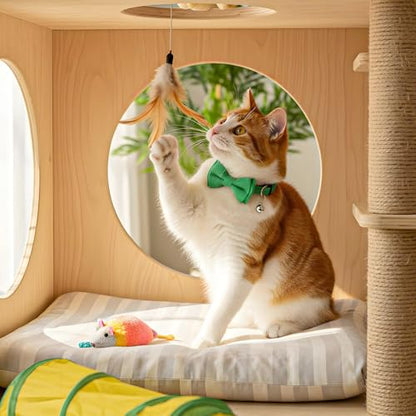2 Pcs Green Cat Bow Tie, Cat Collar with Bow Tie Breakaway, Catsbowtie Collar with Bell, Soft Adjustable Color Plaid Pet Collars (Green) - color: Green