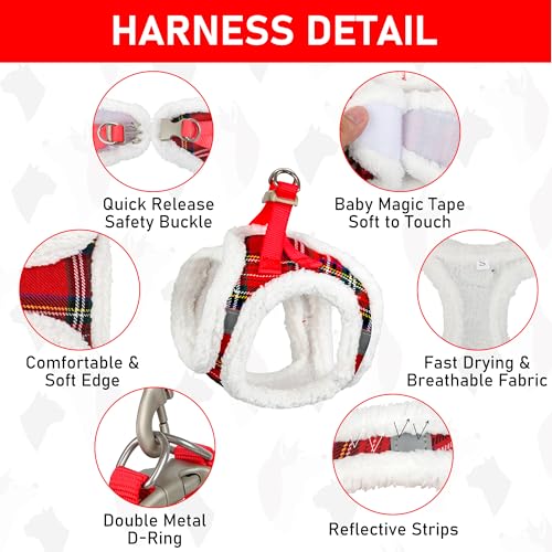 Small Dog Harness Collar and Leash Set, Step in No Chock No Pull Soft Mesh Adjustable Dog Vest Harnesses Plaid Reflective for Dogs Puppy Cats Kitten Rabbit (Warm Red, XXS) - color: Warm Red, size: XXS
