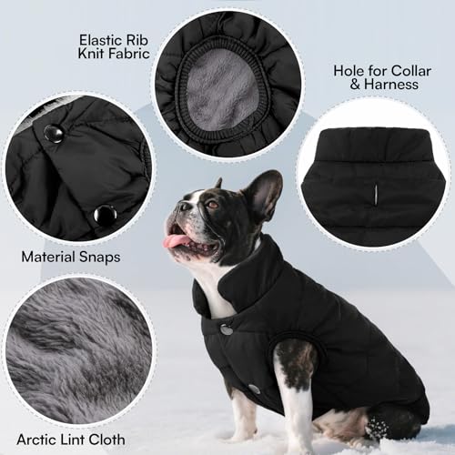 ASENKU Windproof Dog Winter Coat Waterproof Fleece Jacket Cold Weather Pet Apparel for Small Medium Large Dogs (Black, S) - color: Black, size: Small