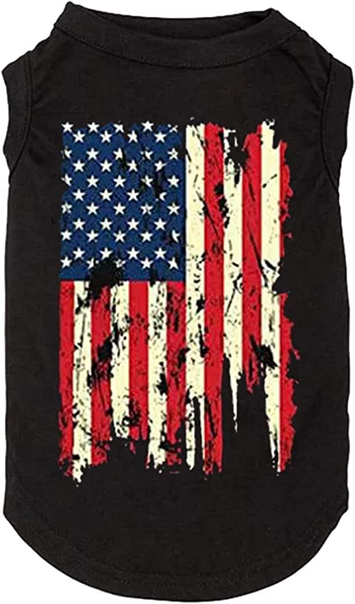American Flag Dog Shirt - 4th of July Funny Graphic T-Shirts - Small to X-Small, Black - color: Black01, size: X-Small