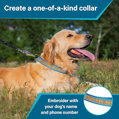 Reflective Personalized Dog Collar - Custom Embroidered Dog Collars with Pet Name and Phone Number for Boy and Girl Dogs, 4 Adjustable Sizes, XSmall,Small, Medium and Large (Metal Buckle) - color: Metal Buckle