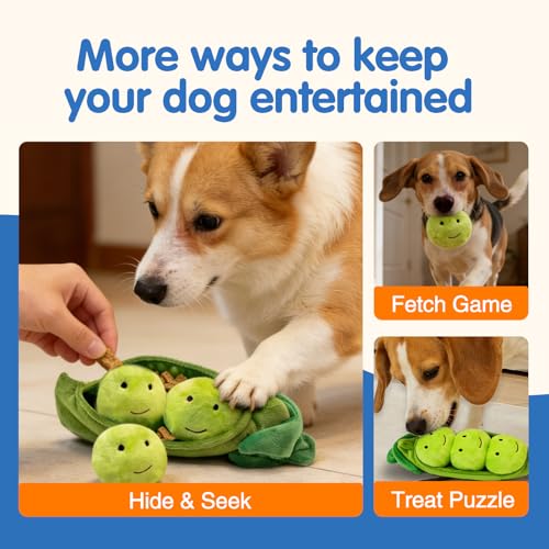 Hide and Seek Dog Toys, Interactive Squeaky Plush Puzzle Toy with Crinkle, Dog Enrichment Toys for Boredom & Stimulation, for Small Medium Dogs, Non-Aggressive Chewers(Pea Balls, Pack of 3) - style: A-Peas