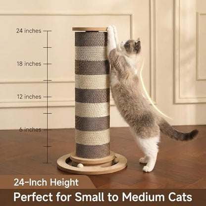 24” Cat Scratching Post, Stable Vertical Cat Scratcher for Indoor Cats, Durable Cardboard Design with Replaceable Blocks, Space-Saving Scratching Post