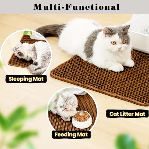 HCY&WLD Cat Litter Mat, Honeycomb Double Layer Cat Litter Trapping Mat, Waterproof Urine Proof Non-Slip, Scatter Control, Less Waste, Easier to Clean (Brown, 35" X 24") - color: Brown