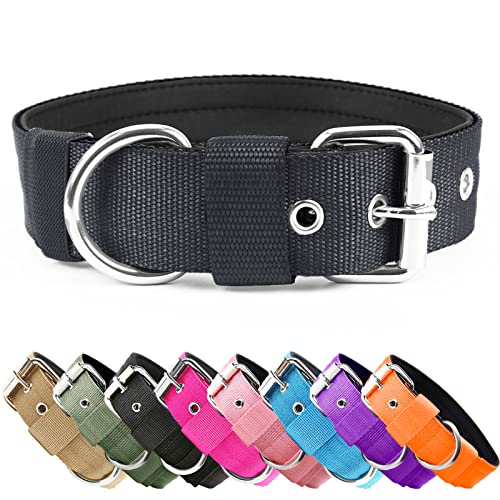 Heavy Duty Tactical Dog Collar - 1.5" Width Military Durable Thick Nylon with Adjustable Metal D Ring & Buckle Working Training K9 Collar for Medium Large Dogs (L(20"-23"), Black) - color: Black, size: L(20"-23")