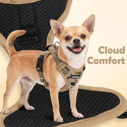 Funfox Dog Harness No Pull, Adjustable Pet Vest Harness, Super Soft Material with Vertical Handle Easy Control, Reflective Night Walking, 2 Leash Clips for Medium Sized Dogs, Camo Brown, M - color: Camo Brown, size: Medium
