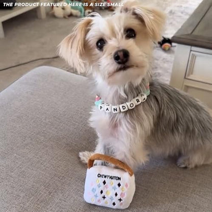 Haute Diggity Dog Chewy Vuiton Handbag Plush Squeaky Dog Toy, Soft Durable Designer-Inspired Stuffed Puppy Chew Toys for Small & Medium Dogs, Machine-Washable (White) Small - color: White Purse, size: Small