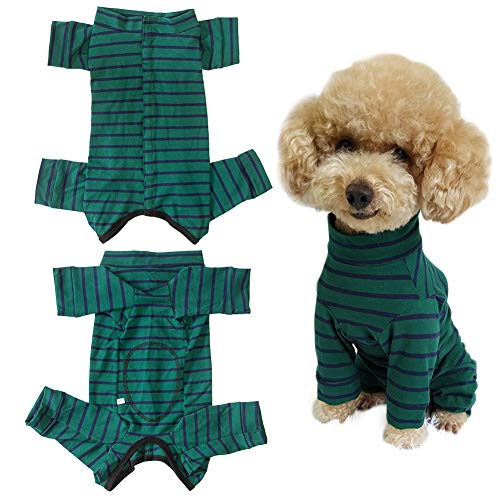 Dog’s Recovery Suit Post Surgery Shirt for Puppy, Full Coverage Dog's Bodysuit Wound Protective Surgical Clothes for Small and Medium Pets (Green Black Stripe-m) - color: green black stripe, size: M