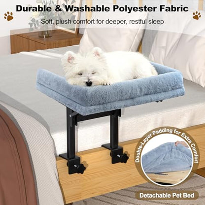 Foldable Bedside Cat Bed, Bedside Dog Bed Attached to Human Bed for Cats & Small Dogs, Plush Cozy Pet Bed with Removable Washable Cover, Supports up to 50 lbs