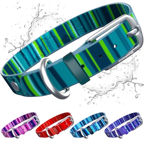 Waterproof Dog Collar for Rain, Snow or Swim – Quick-Dry, Stink-Proof & Dirt-Proof – Washable, Easy to Clean & Odorless – Soft & Durable– Rust-Proof Metal Buckle for Medium & Large Dogs - Teal-L 1" - color: Seaside Teal, size: Large (fits neck size: 21-24