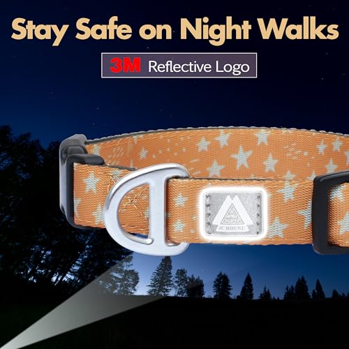 Fall Dog Collar, Cute Star Pattern Brown Collars for Girl & Boy, Reflective,Soft Padded Neoprene,Fully Adjustable,Durable & Lightweight Small Dog Collar, (Star, S) - color: Star, size: S (Neck 9''– 14'')