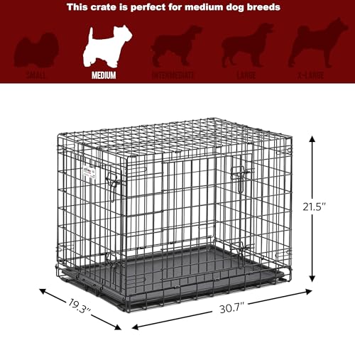 MidWest Homes for Pets Ultima Pro Heavy-Duty 30-Inch Dog Crate, Ultra-Strong Steel Double Door Pet Cage for Medium-Sized Breeds, Accessories Included - size: 30.7"L x 19.3"W x 21.5"H