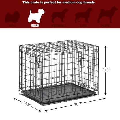 MidWest Homes for Pets Ultima Pro Heavy-Duty 30-Inch Dog Crate, Ultra-Strong Steel Double Door Pet Cage for Medium-Sized Breeds, Accessories Included - size: 30.7"L x 19.3"W x 21.5"H