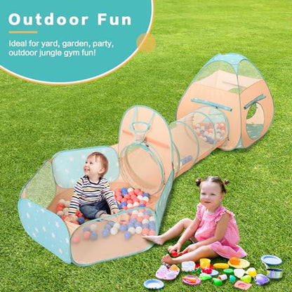 SISTICKER 3 in 1 Kids Play Tent with Baby Ball Pit and Play Tunnel, Toddler Climbing Toys for Boys, Girls, Babies, Indoor Outdoor Pop Up Playhouse Tunnel Toys (Balls NOT Included) - style: Orange/Green