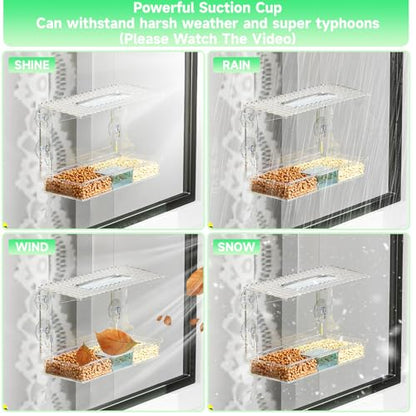 Acrylcc Window Bird Feeders with Strong Suction Cups for Window Viewing and Balcony,See Through Wild Birdfeeder with Bath and Water Combo,Clear Windows Bird Feeder for Cats,Kids,Birds Lover Gifts