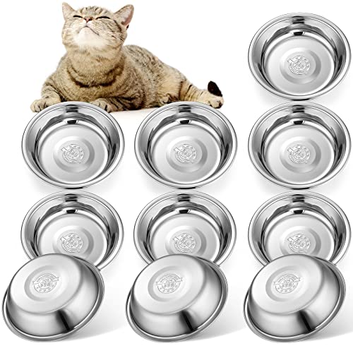 Mimorou 10 Pcs Stainless Steel Cat Bowls Bulk, Small Dog Shallow Food Bowls Replacement Metal Cat Dishes for Pet Food and Water, Dishwasher Safe(5.5 Inch Diameter)