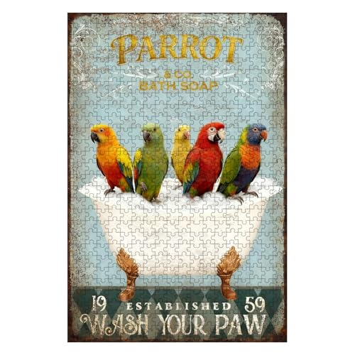 300 Pieces Wooden Jigsaw Puzzle Five Colorful Parrots in Bathtub Hand Eye Coordination Training Fine Motor Skills Development 15.7x11 Inch - color: Wooden Puzzle11, size: 300 Piece pcs