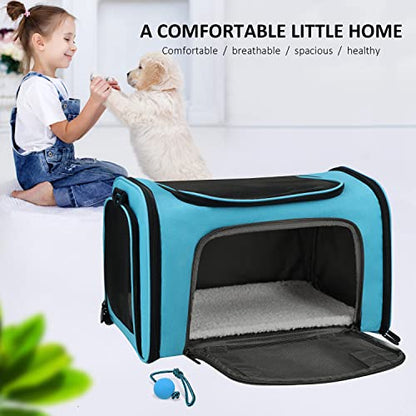 Henkelion Pet Carrier for Small Medium Cats Puppies up to 15 Lbs, Airline Approved Small Dog Travel Puppy Carrier Soft Sided, Collapsible - Blue - color: Blue, size: 17.0"L x 11.0"W x 11.0"H