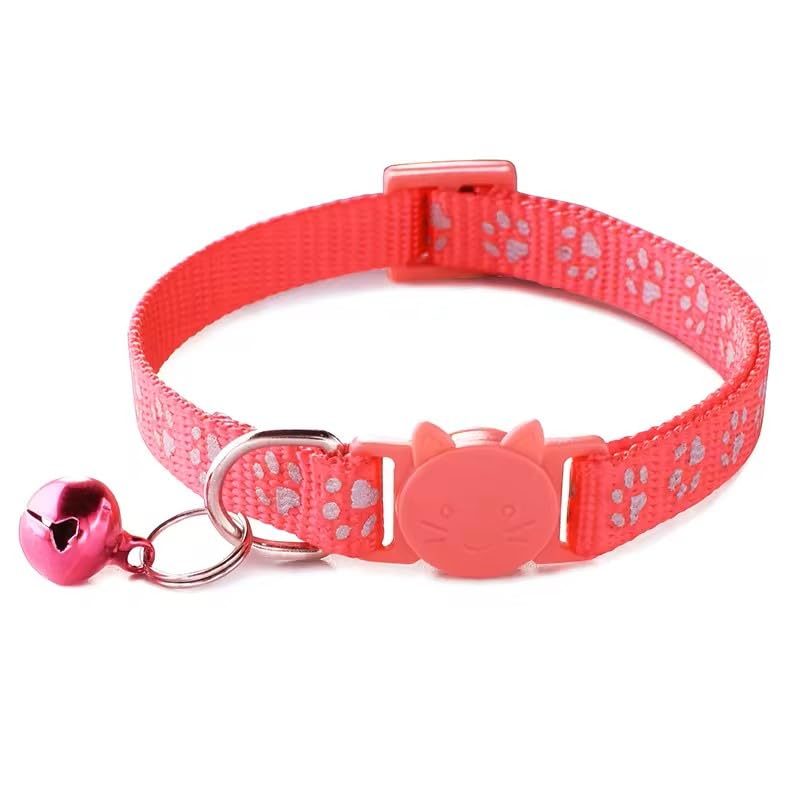 Cat Collar Breakaway Safety with Bell, Cute Reflective Paw Print Pattern (Watermelon Red) - color: Watermelon Red