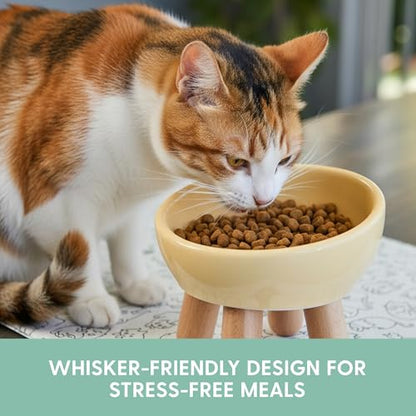 The Cat Ladies Tilted Ceramic Cat Bowl - Elevated Food Bowls Ceramic Pet Bowl - Raised Ceramics Bowls - Elevated & Tilted Design for Comfortable Eating - Dishwasher Safe - Wide Opening - color: Sunshine Yellow
