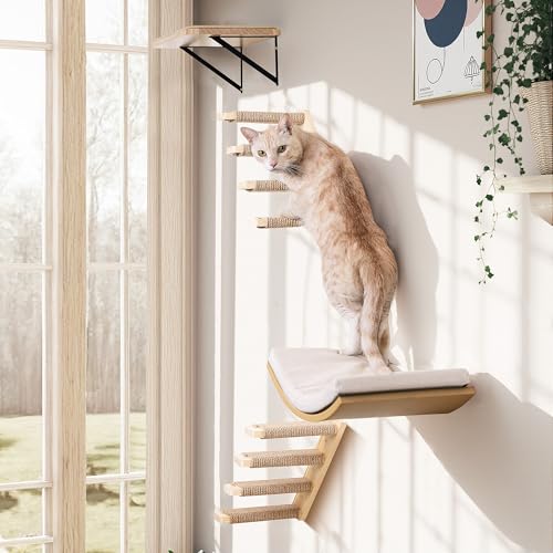 Cat Wall Climbing Shelf, 2 pcs Cat Wall Climber, 4 Step Climbing Stairs, Wall-Mounted Ladder with Sisal Scratching Rope, Perfect Wall Furniture for Perching (CatStairs2P4Steps) - color: 2 Pack 4 Steps
