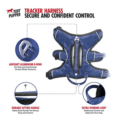 Tuff Pupper Escape Proof No Escape Dog Harness | 5 Point Adjustable Fit Harness for Dogs | Padded Dog Harnesses | Handle Dog Lift Harnesses - color: Midnight Blue, size: Small