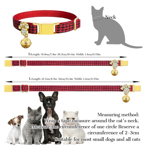 Personalized Breakaway Cat Collars - Magnetic Buckle, Bell - Safety Quick Release, Customized for Girls & Boys Cats- (Houndstooth-Red) - color: Houndstooth-Red