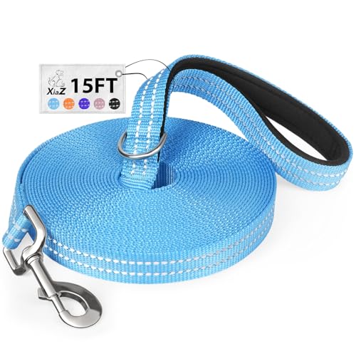 Long Dog Leash XiaZ Training Leashes 10/15/20/30/50/100ft Long Lead for Dogs 15ft Training Leash for Outside Pink 15 Foot Nylon Padded Handle Reflective Hiking Yard - color: A-Blue, size: 15 Feet