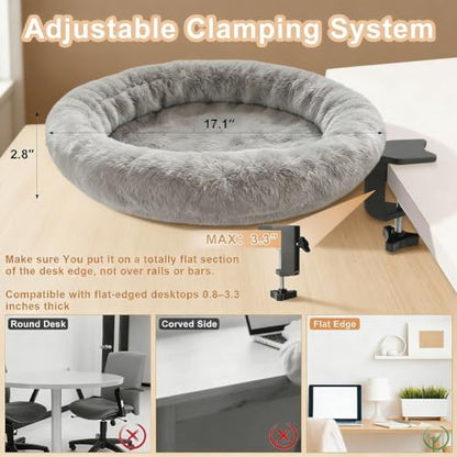Cat Desk Bed Attachment, Gray Soft Faux Rabbit Fur Fabric Replacement Set, Machine Washable, Fabric Only, Clamp Not Included - color: -Gray