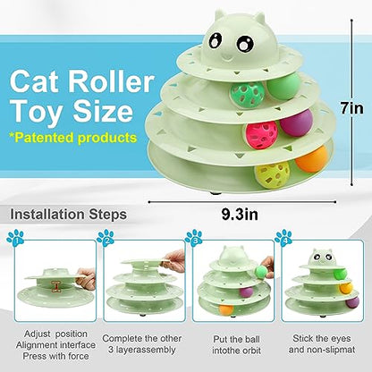 UPSKY 24 PCS Cat Toys, 3-Level Turntable Kitten Toys Set, Interactive Cat Roller Toys for Indoor Cats, Catnip Toys, Cat Teaser Toys, Mice Toys, Spring Toys, Various Ball Toys for Kitty - color: D-24PCS-Fruit Green