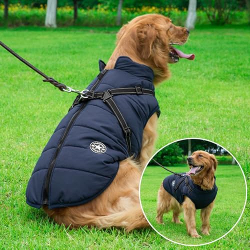 Dog Jackets for Winter Windproof Waterproof 2 in 1 Outfit Cold Weather Coat Dog Vest Harness Puppy Winter Warm Jacket Blue XL - color: Blue, size: X-Large