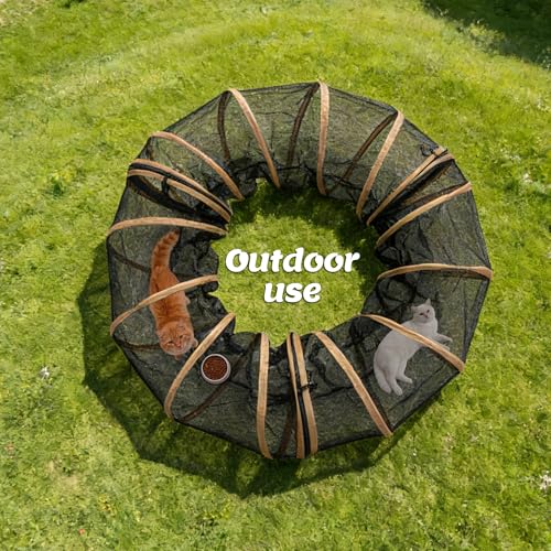 Cat Play Tunnel-3 Packs for Indoor and Outdoor,Pet Tunnel,Cat Enclosure, Easy to Connect with Two Zipper Doors,Product Size 59'' x 18'',Tan Trim (3 Tunnels) - size: 3 pcs Tan Tunnels