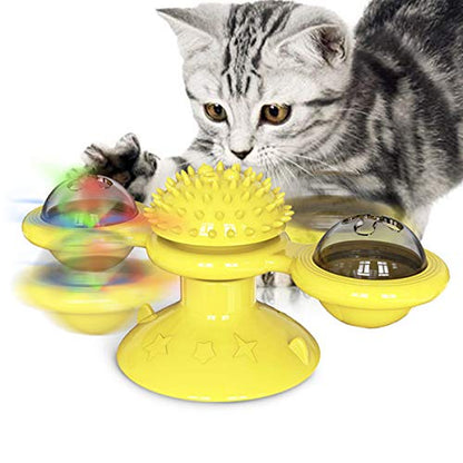 GBSYU Interactive Windmill Cat Toys with Catnip : Cat Toys for Indoor Cats Funny Kitten Toys with LED Light Ball Suction Cup‖Cat Nip Toy for Cat chew Exercise (Yellow) - color: Yellow