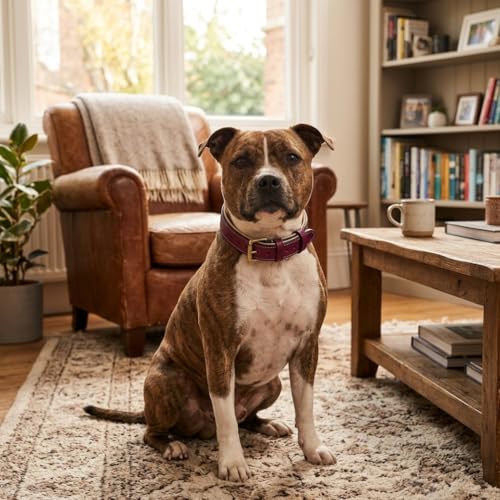Genuine Leather Dog Collar – 1" Wide Full Grain, Padded, Heavy Duty with Brass Buckle for Small, Medium, Large, XL Dogs (Medium (Fit Neck Size 14.5"-18.5"), Dark Pink) - color: Dark Pink, size: M (Fit Neck Size 14.5"-18.5")