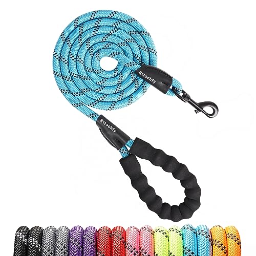 Rttochfy Rope Dog Leash 2/4/5/6/8/10 FT with Comfortable Padded Handle and Highly Reflective Threads for Small Medium and Large Dogs Heavy Duty (1/2"-5 FT, Blue) - color: Blue, size: L (1/2'' x 5 FT)