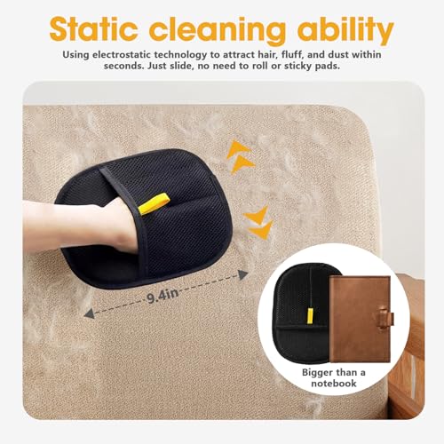 2 Pcs Black Double Sided Pet Hair Removal Gloves, Electrostatic Magic Brush Pet Hair Remover and Grooming Tool with Shell Comb for Dogs & Cats, Sofa, Bed, Car and Furniture