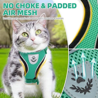 PUPTECK Cat Harness and Leash Set Escape Proof Reflective Cat Walking Harness Adjustable Soft Breathable Mesh Vest for Small Pets, Dark Green, XS - color: Dark Green, size: XS (NECK 8.5", CHEST 11"-14")