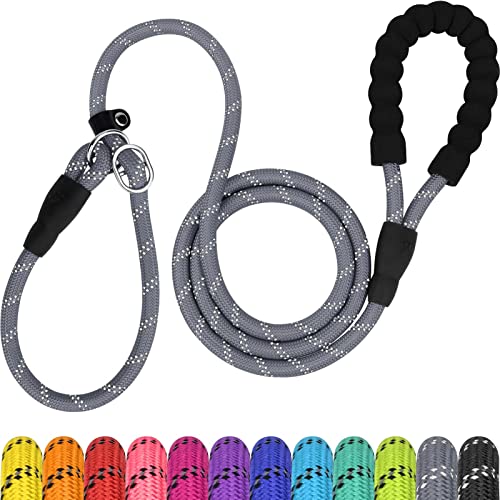 6ft Slip Dog Lead, No Pull Reflective Training Leash with Padded Handle, Professional Rope P-Leash for Small Medium Large Dogs, Heavy Duty Correction Lead for Walking & Training (Gray) - color: Gray, size: M-3/8"x6'(50-110lbs)