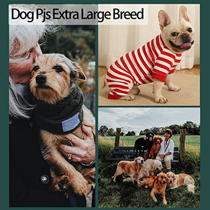 Dog Christmas Pajamas for Large Dogs, Cotton Thermal Dog Pjs Jumpsuit with Cover Legs Christmas Puppy Clothes, Striped Onesie Suit for Small Medium Large Dogs - size: Medium