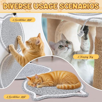 Shinylin 25.6 Inch Large Scratching Mat for Indoor Cats Natural Cotton Rope Flat Scratcher with Ear Hooks and Ball Toy Cat Scratch Rug Pad for Wall, Couch, Carpets, Sofas(Light Gray) - color: Light Gray