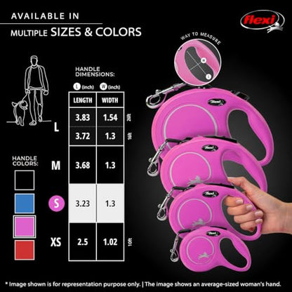 FLEXI New Classic Tape Retractable Dog Leash for Small Dogs Up to 33 lbs. – 16 ft., Pink Tangle-Free Pet Walking Leash with One-Handed Brake, Pause, Lock German Quality Product - color: Pink, size: Small - 16 Feet (Tape)