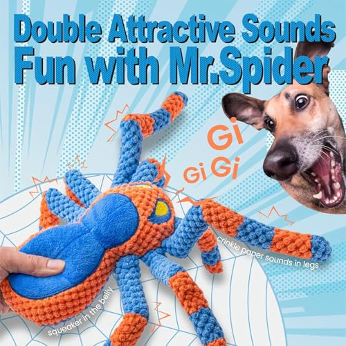 LEGEND SANDY Squeaky Dog Toys- Plush Dog Toys with Soft Fabric for Small, Medium, and Large Dogs Daily Companionship, Training Reward Gift - color: Blue Spider
