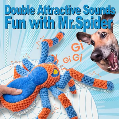 LEGEND SANDY Squeaky Dog Toys- Plush Dog Toys with Soft Fabric for Small, Medium, and Large Dogs Daily Companionship, Training Reward Gift - color: Blue Spider