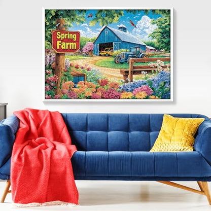 1000 Piece Puzzles for Adults, Spring Landscape Jigsaw Puzzle, Farm Jigsaw Puzzles 1000 Pieces, Challenging Game Home Decor Birthday Party Gift Toy for Adults Kids Seniors, 28×20 in - style: Spring Farm