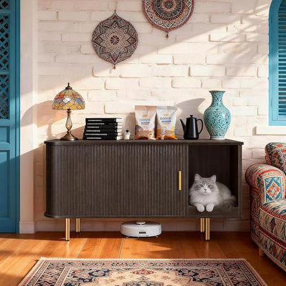 Cat Litter Box Enclosure with Scratch Pad, Sliding Door, 38.5" Cat Litter Furniture Hidden Litter Box Cabinet, Modern Indoor Cat House, TV Stand, Side End Table for Living Room (Dark Walnut) - color: Dark Walnut