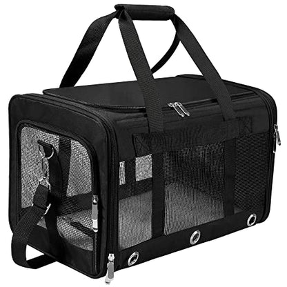 Soft Sided Cat/Dog Carrier,Collapsible Pets Travel Carriers for Pet/Puppy with Shoulder Strap & Removable Mat,Mesh Top Load Small Dogs/Cats Carry Bag Up to 17 Lbs TSA Airline Approved（Black,M） - size: M Black
