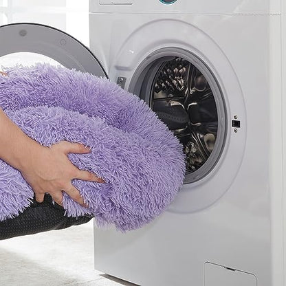 WESTERN HOME WH Calming Dog Bed & Cat Bed, Anti-Anxiety Donut Dog Cuddler Bed, Warming Cozy Soft Dog Round Bed, Fluffy Faux Fur Plush Dog Cat Cushion Bed for Small Medium Dogs and Cats - color: Purple, size: 27.0"L x 27.0"W x 8.0"Th